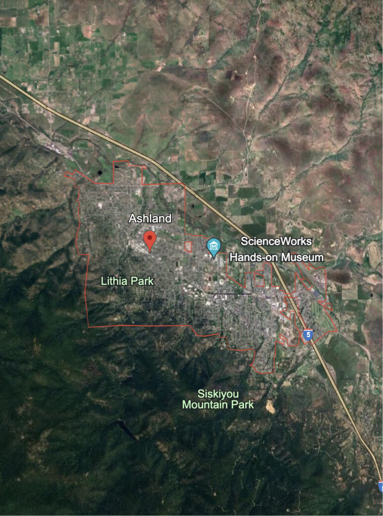 Ashland, Oregon Google Earth Image Auto Transporting by Victor’s Transport LLC