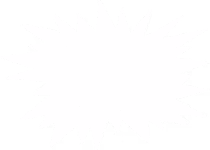 White comic speech bubble with jagged edges on a transparent background.