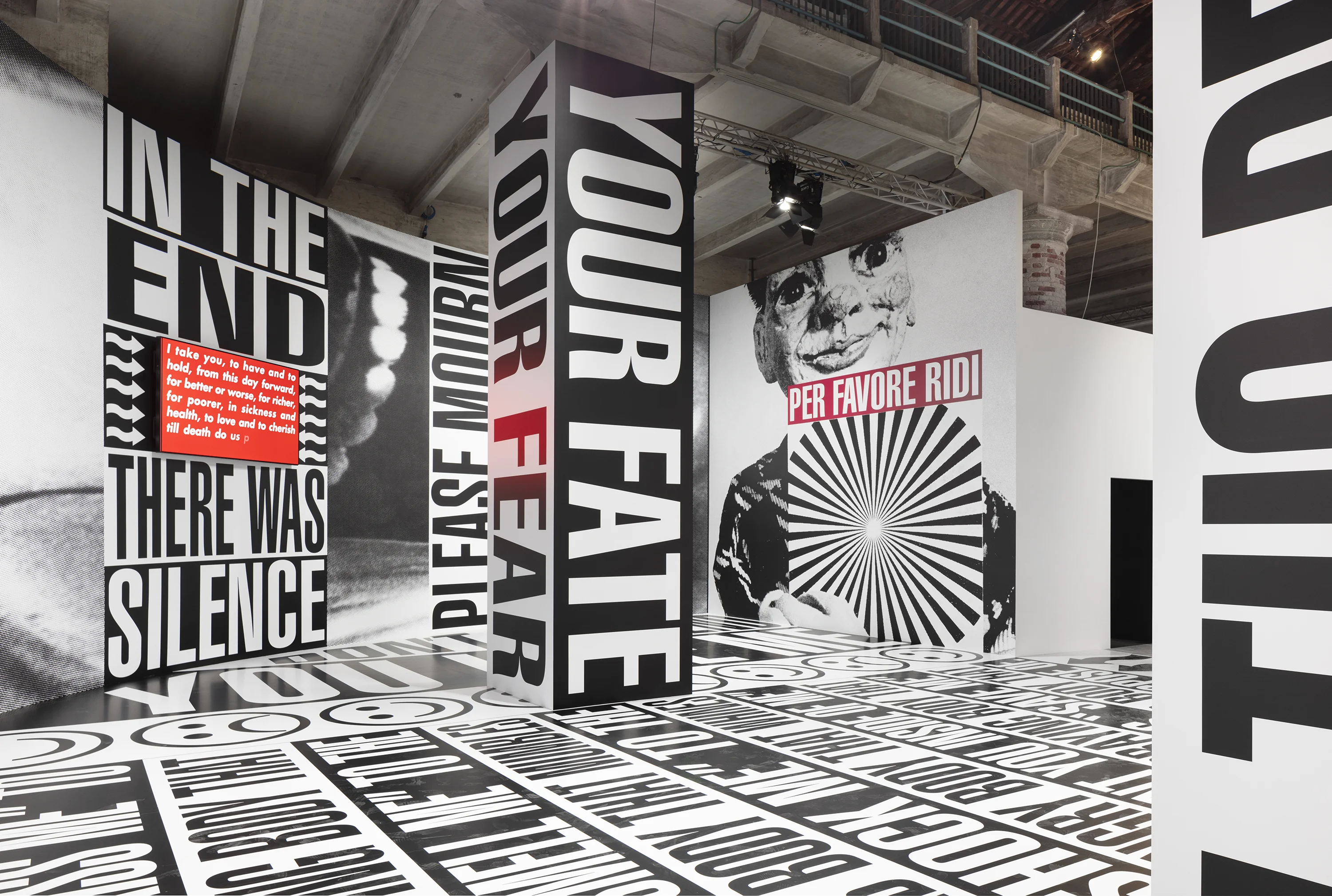 Barbara Kruger, Untitled (Beginning/Middle/End) — installation view, Venice Biennale