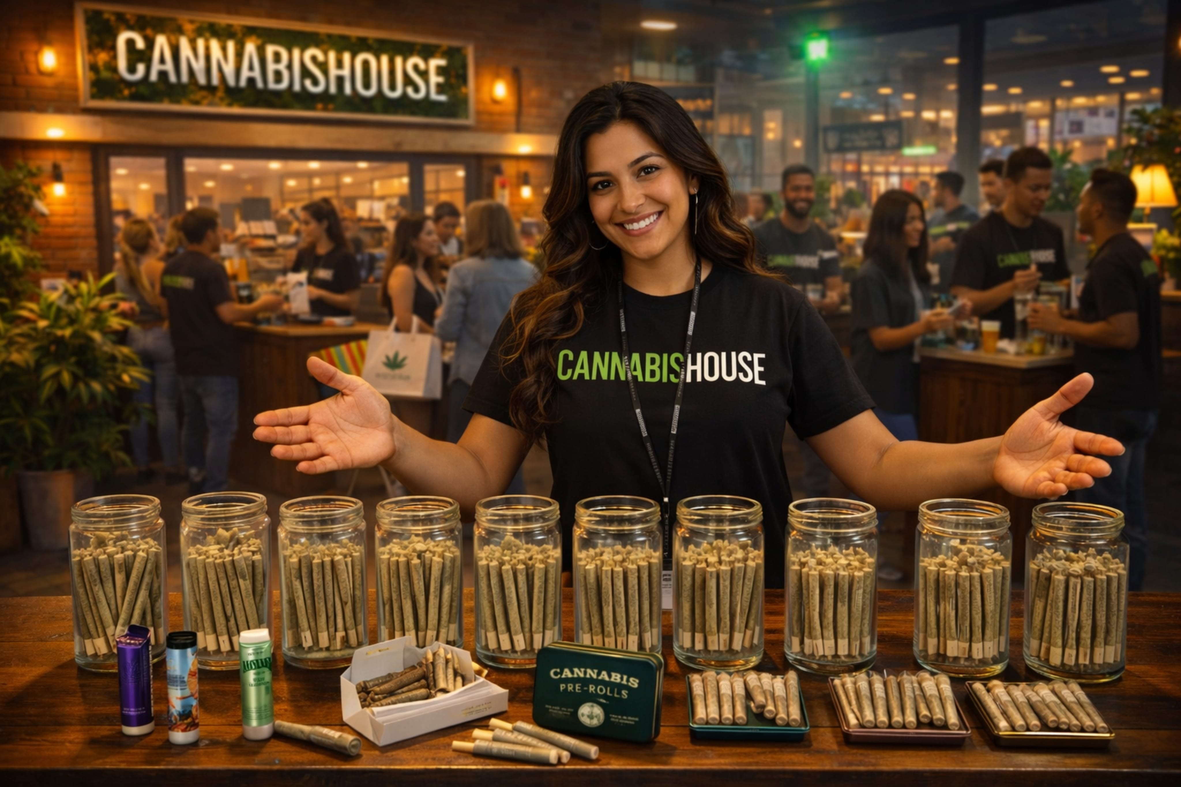 Cannabis House cannabis consultant showcasing an incredible selection of premium cannabis pre-rolls and infused pre-rolls at our licensed dispensary near USC in Los Angeles