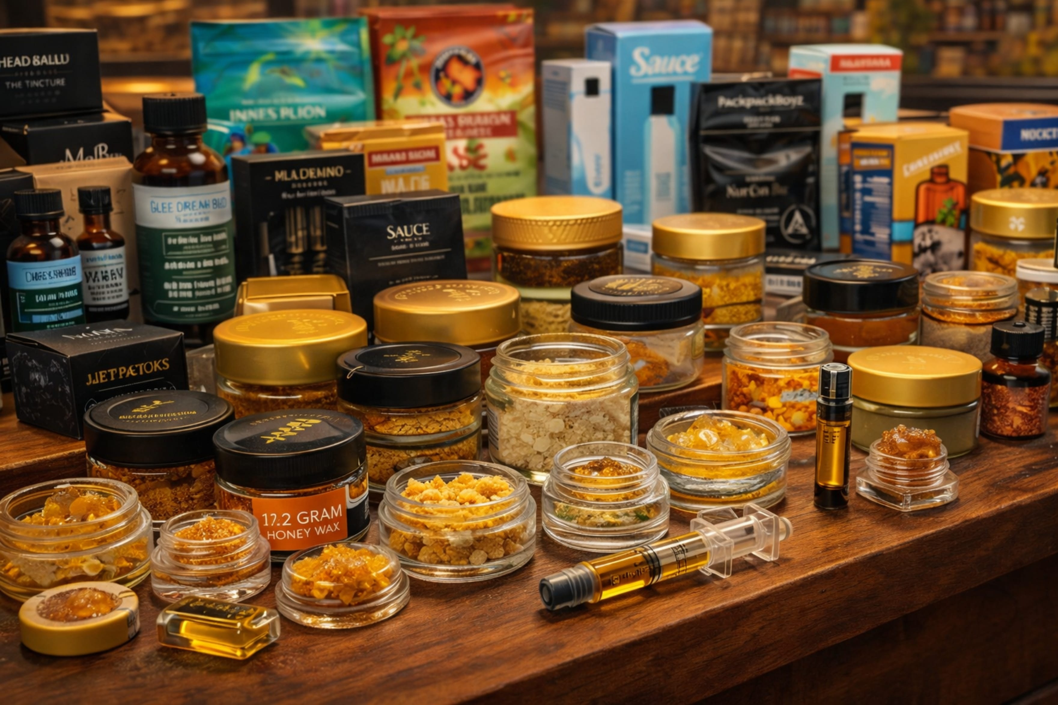 Largest selection of premium cannabis concentrates including wax, badder, syringes, live resin, rosin, and distillate available at Cannabis House near USC in Los Angeles