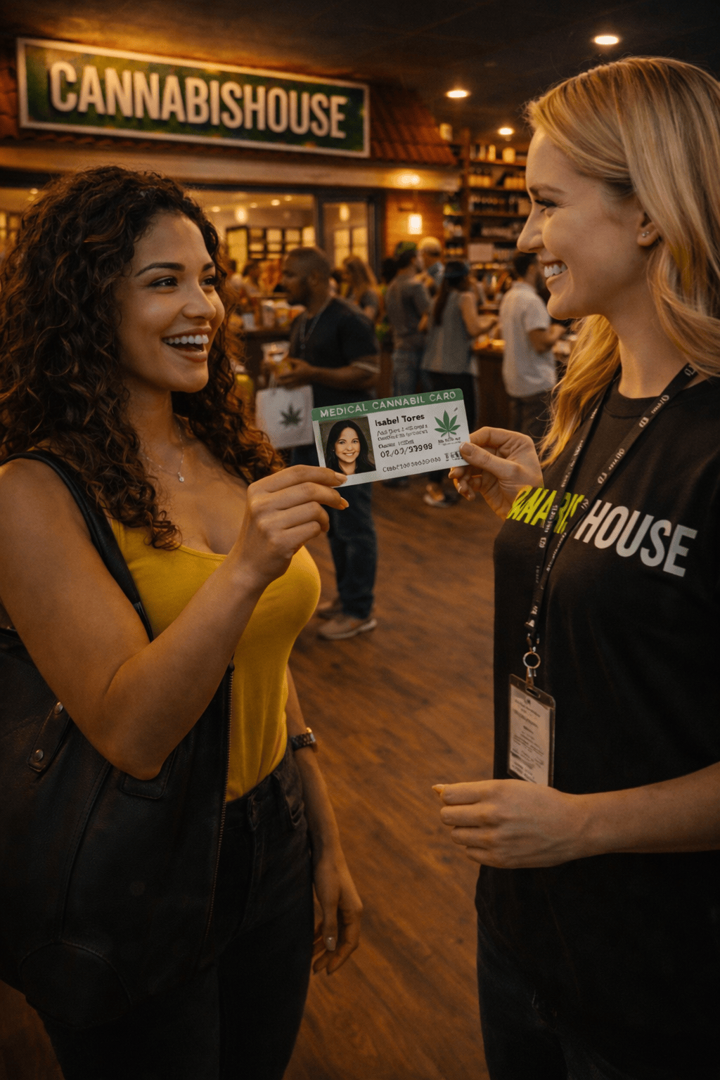 Medical cannabis card patient checking in with a Cannabis House cannabis consultant at our licensed dispensary near USC in Los Angeles