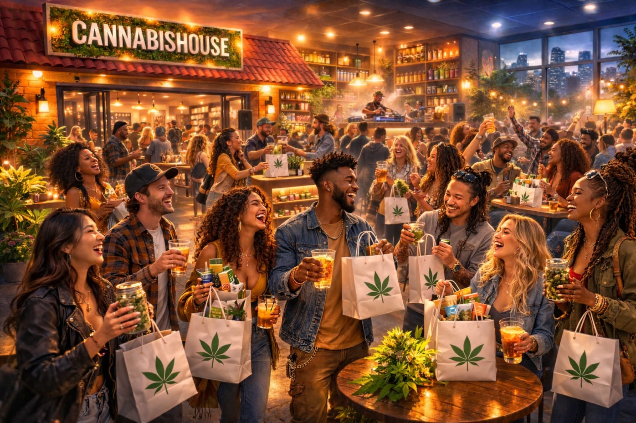 Packed Cannabis House cannabis party in Los Angeles featuring a live DJ and free giveaways — the best cannabis events and live local music in Los Angeles near USC