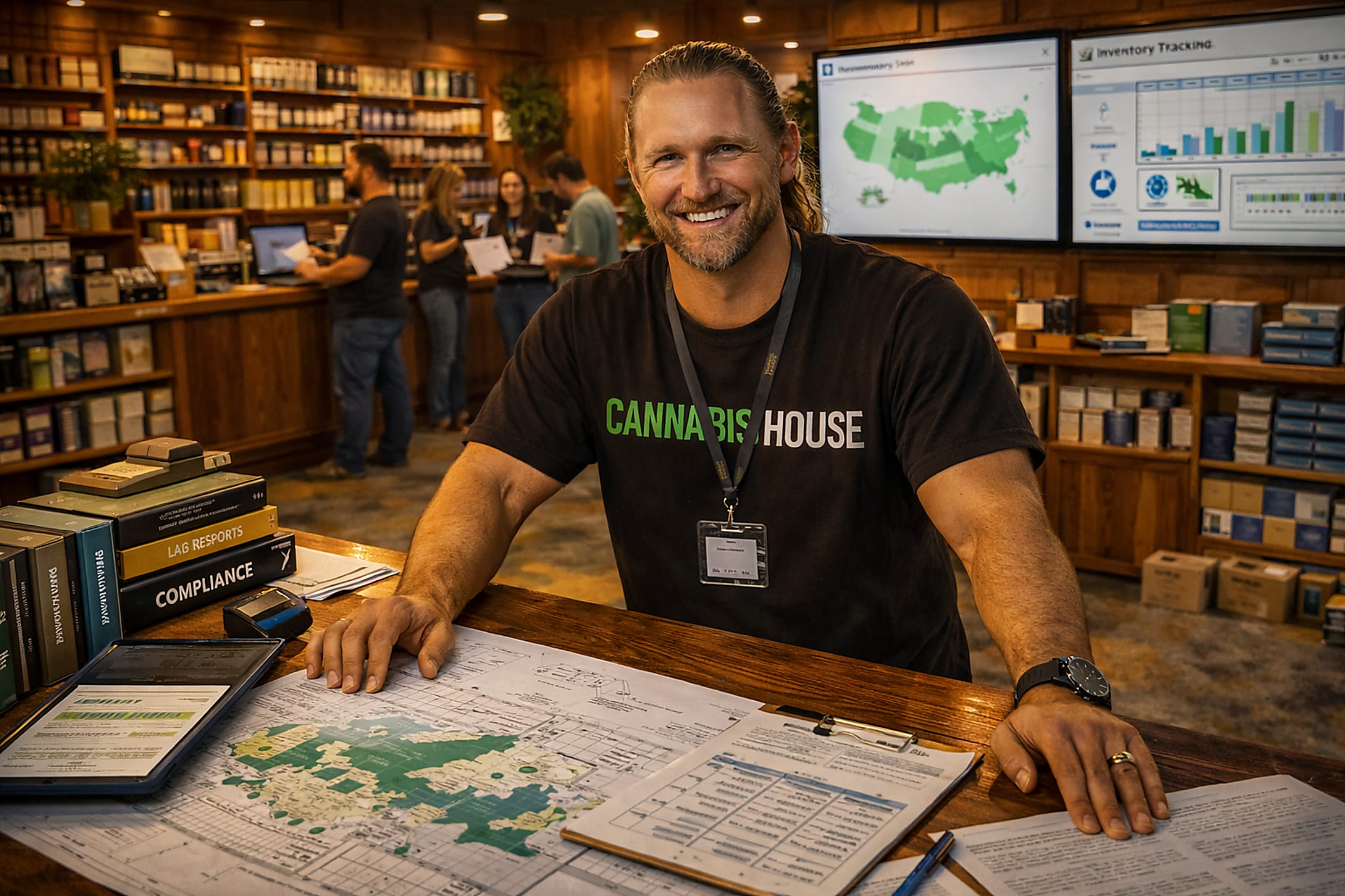 Cannabis House operator reviewing business plans and market analysis for operating a successful licensed cannabis dispensary in Los Angeles