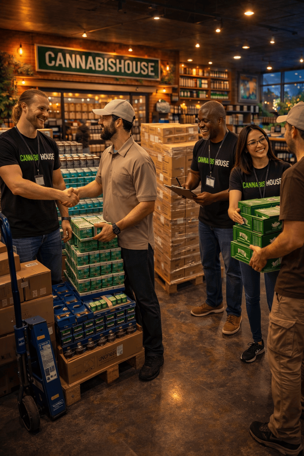 Cannabis House team receiving a large product order — one of Los Angeles's highest volume licensed cannabis dispensaries near USC moving premium products daily