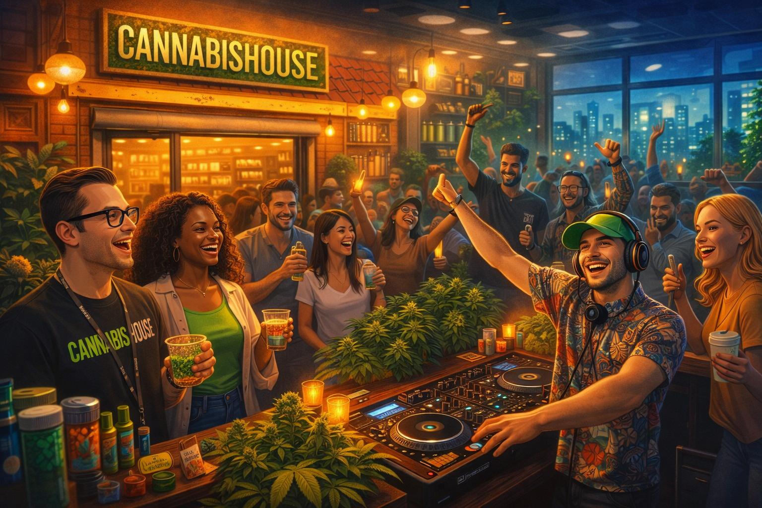 DJ performing live at a Cannabis House event in Los Angeles — the best cannabis parties and community experiences near USC