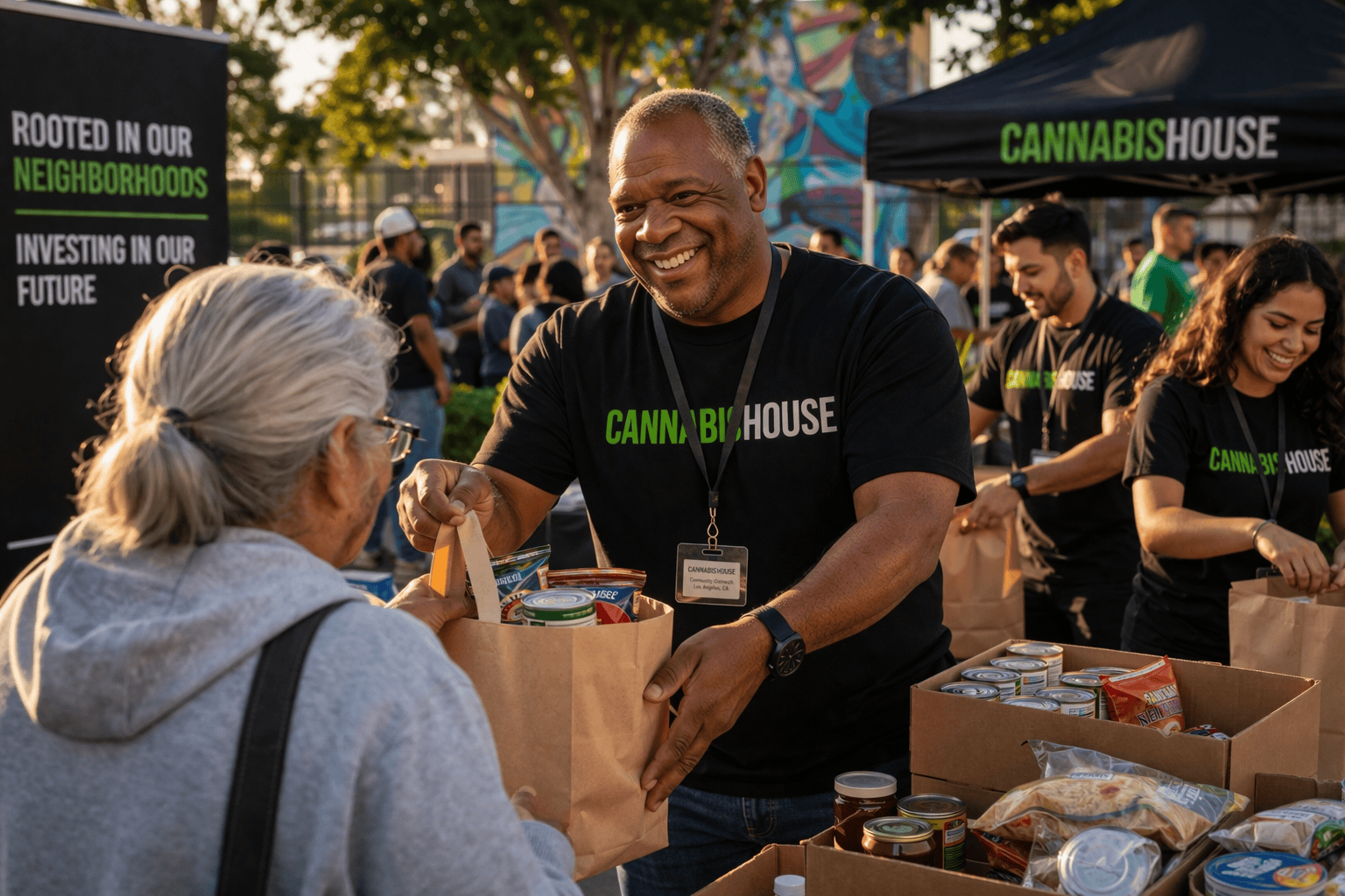 Cannabis House staff volunteering in Los Angeles neighborhood cleanup supporting cannabis social equity and community outreach