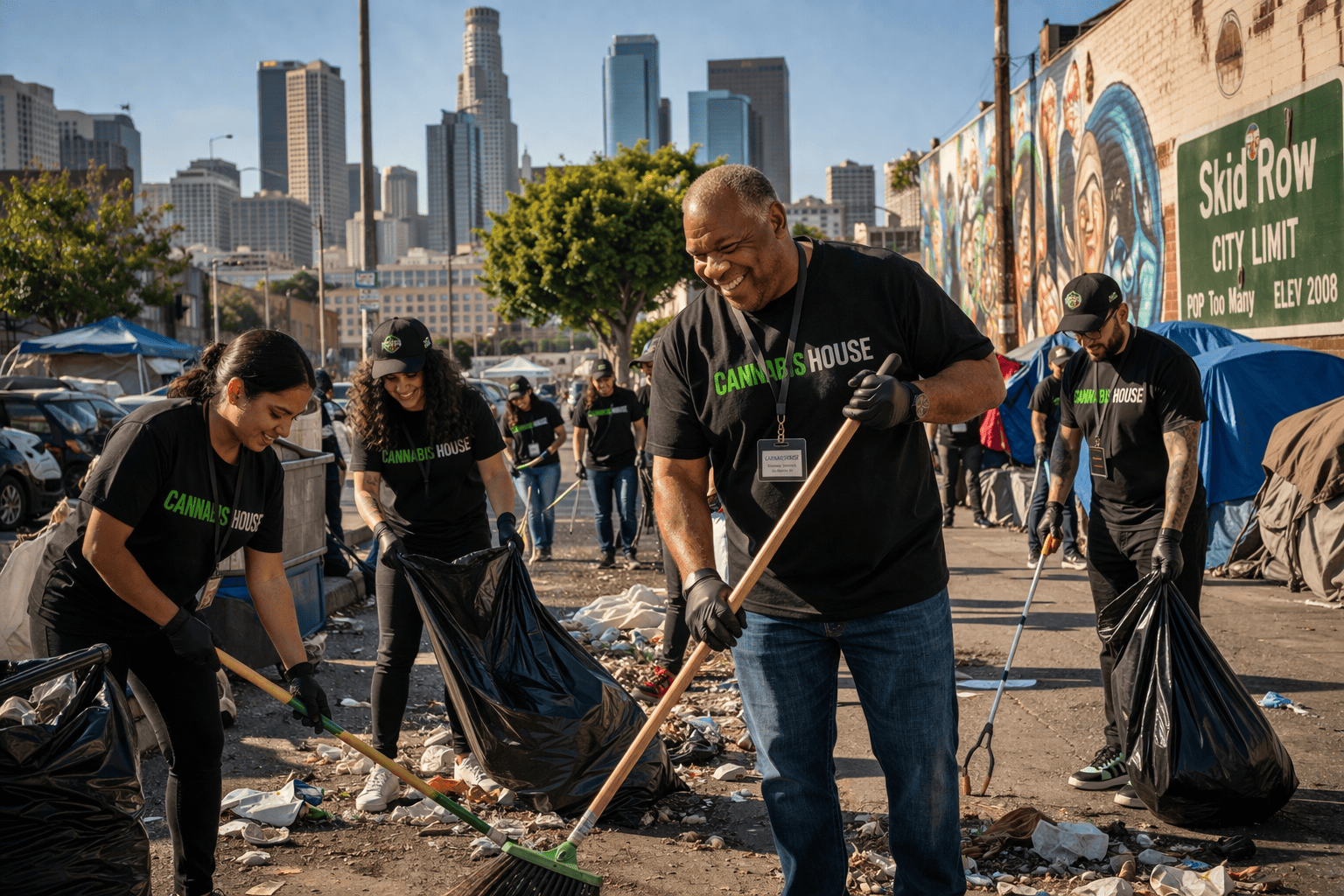 Cannabis House team members cleaning up Los Angeles as part of our social equity and community giveback program