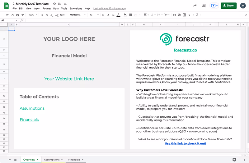 financial model template