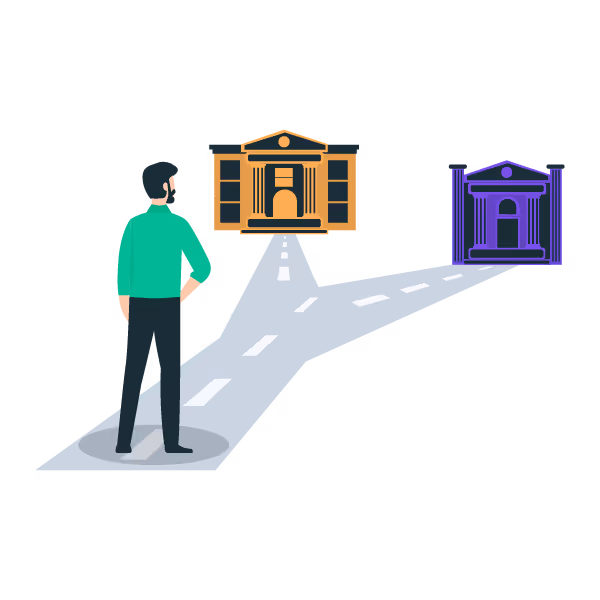 Illustration: Founder choosing between two banks
