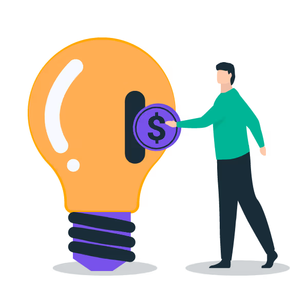 Illustration: Founder investing in an idea (lightbulb)
