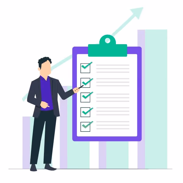 Illustration: Founder with 5-item checklist