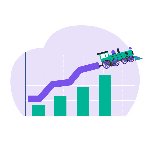 Illustration: Steam engine driving growth upward