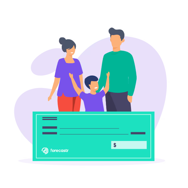 Illustration: Family with a big check