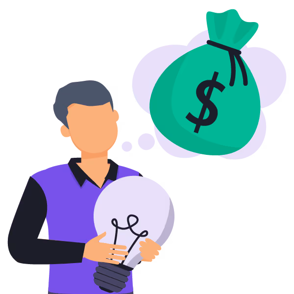 Illustration: Startup founder with intangible asset as a lightbulb
