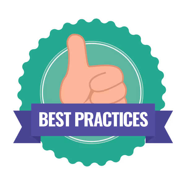 Illustration: Seal that says "Best practices" with a thumbs up icon