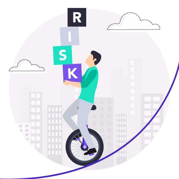 Illustration: A founder on a unicycle balancing risk