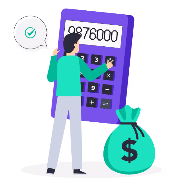 Illustration: A founder with a big calculator