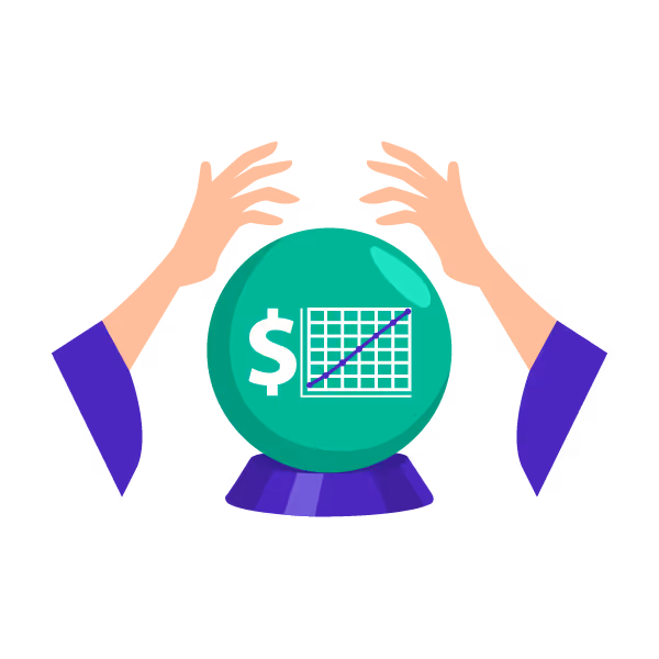Illustration: A crystal ball showing a financial forecast