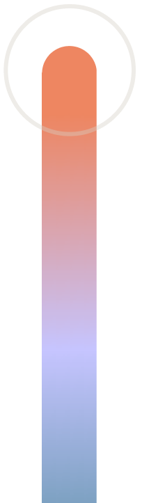 Vertical rounded bar with gradient colors from orange at the top to blue at the bottom, enclosed within a thin light gray circle at the top.