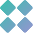 Four diamond shapes arranged in a tilted square pattern with gradient colors from teal to purple.