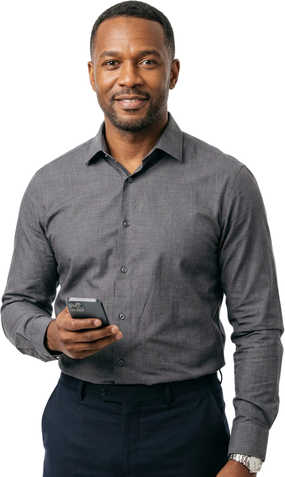 A Business Professional holding a phone in his hand