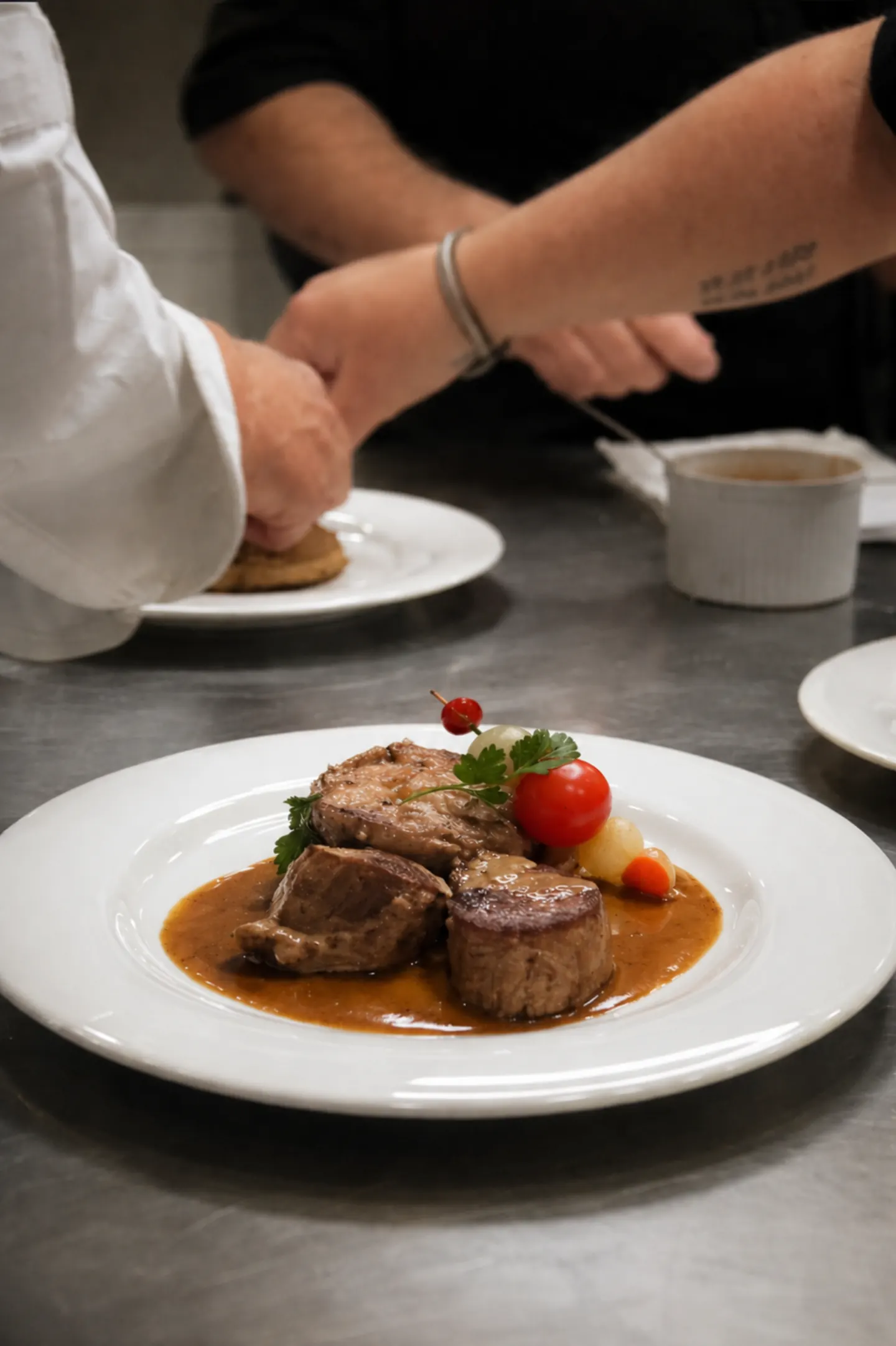 Cuisinier A Votre Gout servant un plat - service traiteur sur place