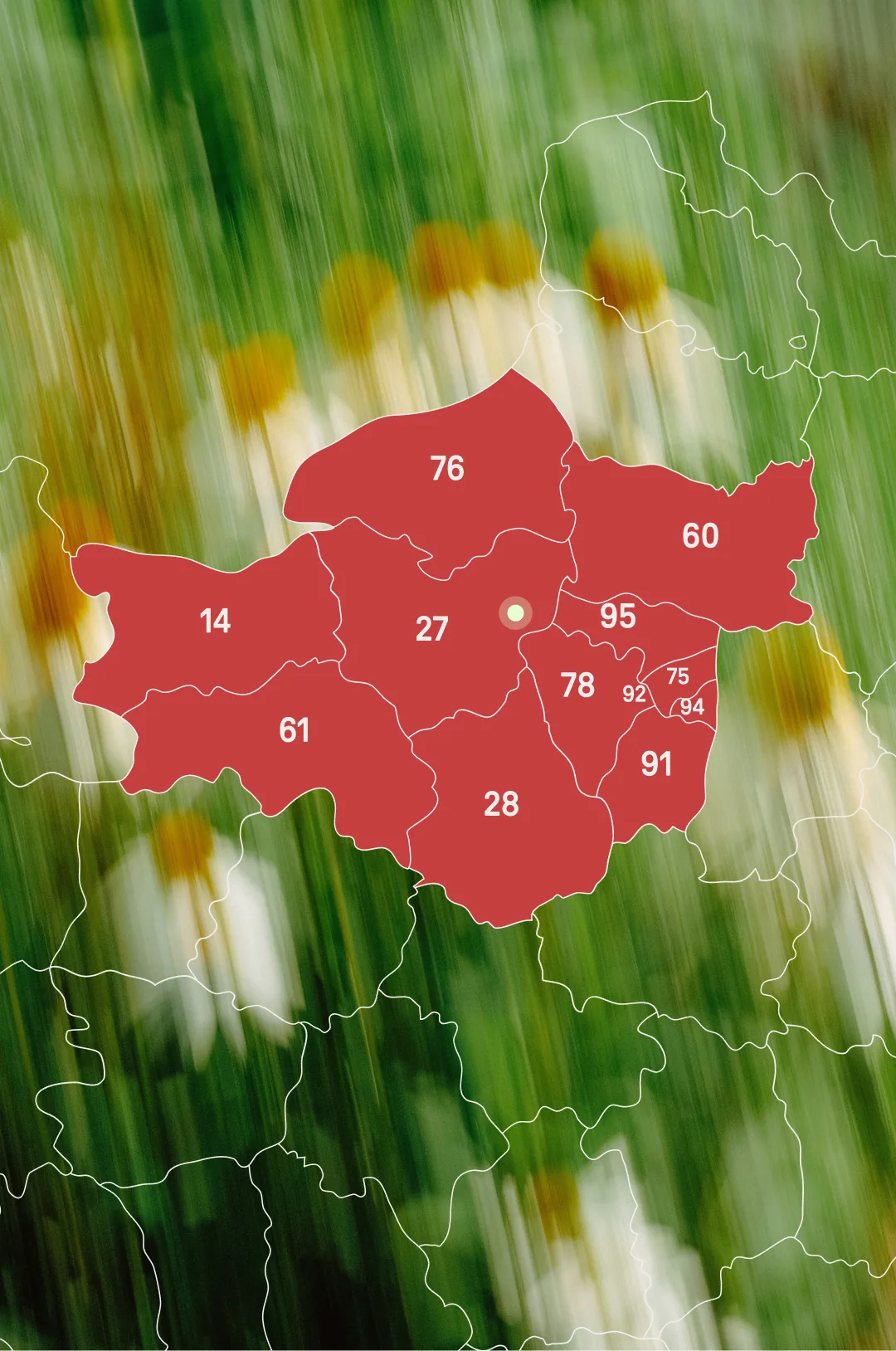 Carte de la zone de livraison de plateaux repas autour d'Évreux : Eure (27), Eure-et-Loir (28), Yvelines (78), Val-d'Oise (95) et départements limitrophes