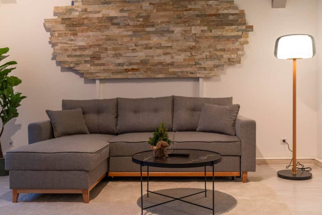 Sofa bed with floor lamp