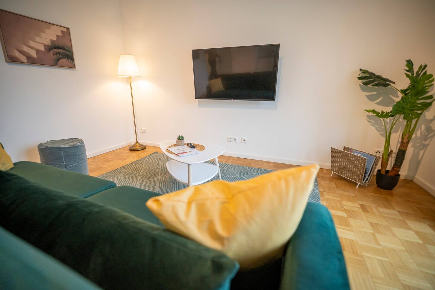 Couch & TV in the bright living room