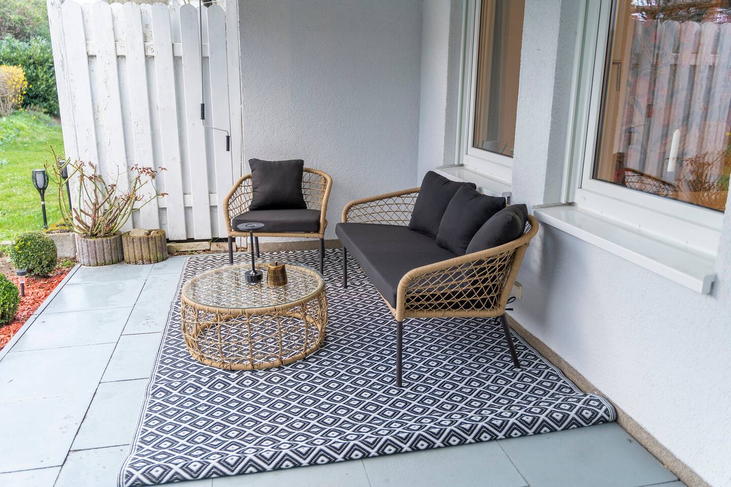 Terrace with sun protection and ashtray