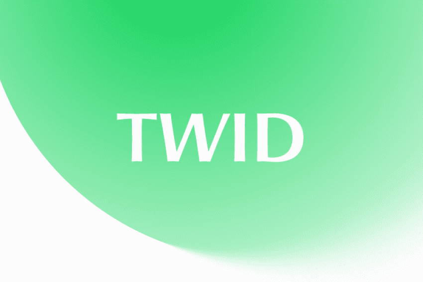 Texte blanc TWID sur un fond dégradé vert clair et blanc.