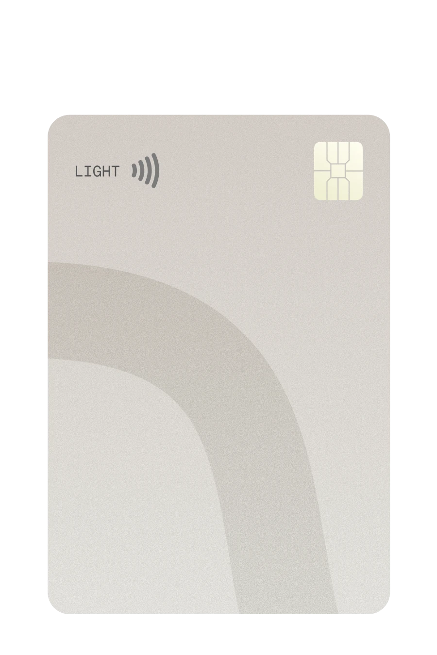 Minimalist light gray card with chip, the word LIGHT, and wireless payment icon on top left.