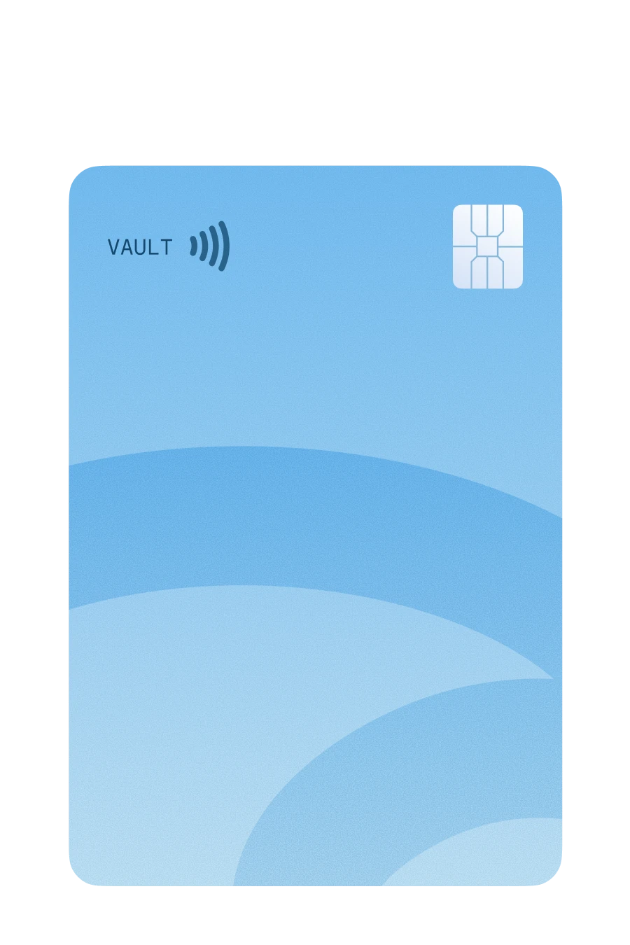 Blue Vault credit card with contactless payment symbol and chip on the top right corner.
