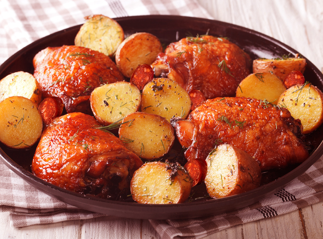 Roasted Chicken and Chorizo with Fingerling Potatoes
