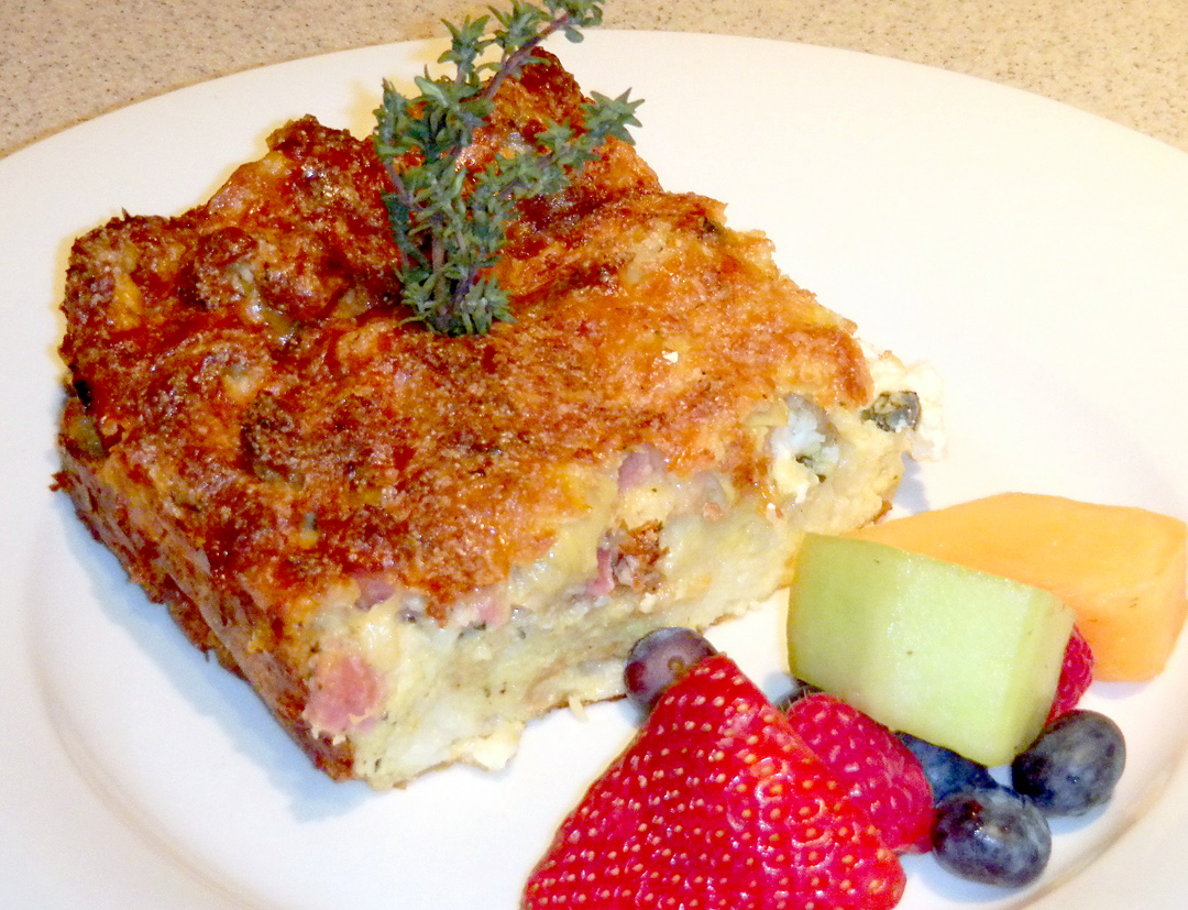 Artichoke, Ham and Goat Cheese Strata