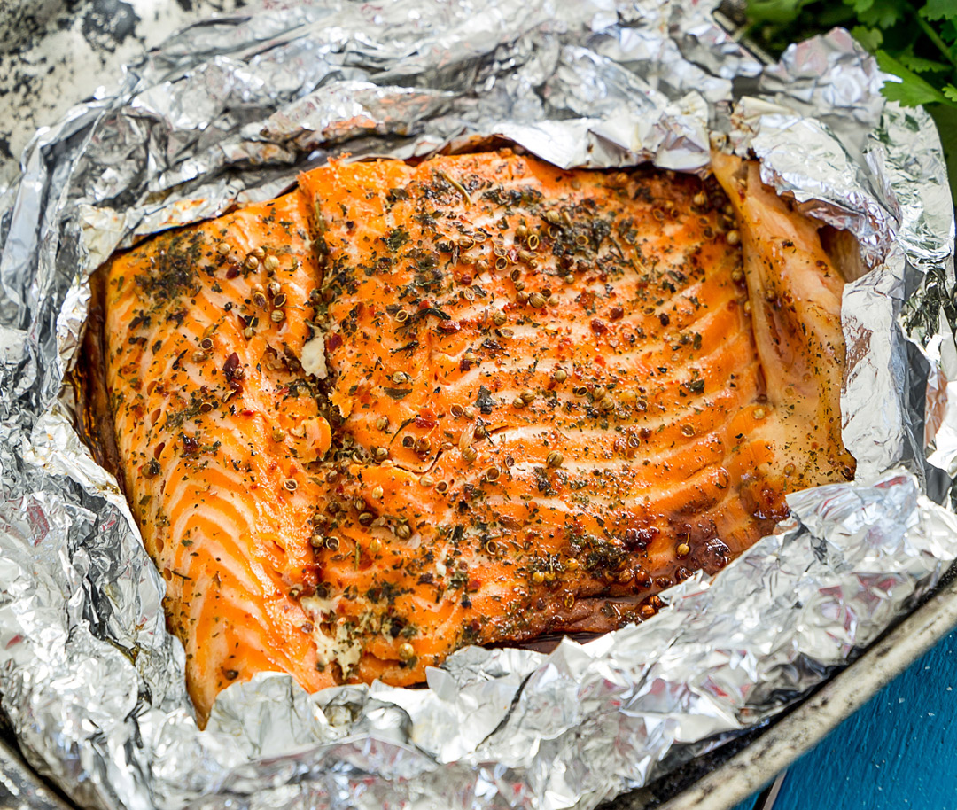 Grilled Salmon with Mustard and Herbs