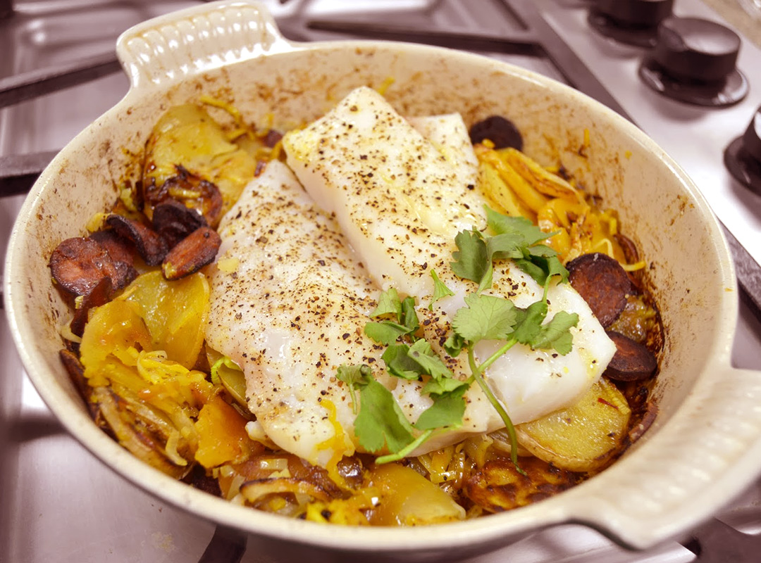 Spanish Baked Cod with Chorizo