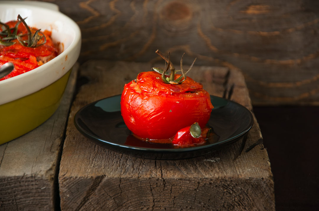 Goat Cheese, Red Pepper & Basil Stuffed Tomatoes