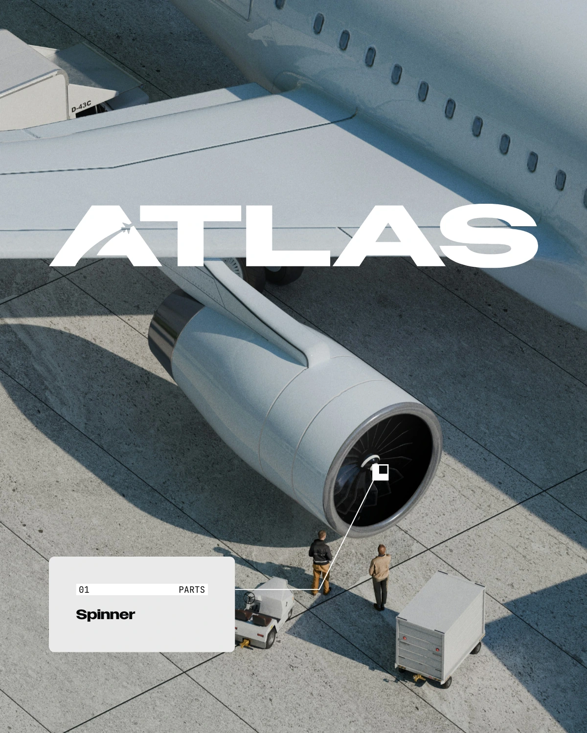 Atlas wordmark over an aerial view of a jet engine