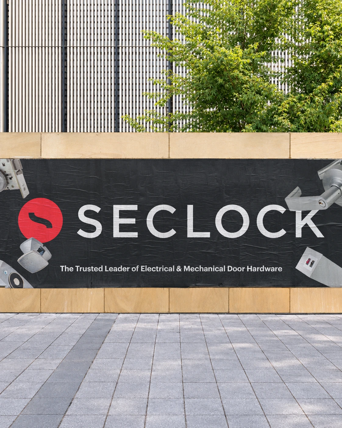 Seclock brand poster on a street hoarding