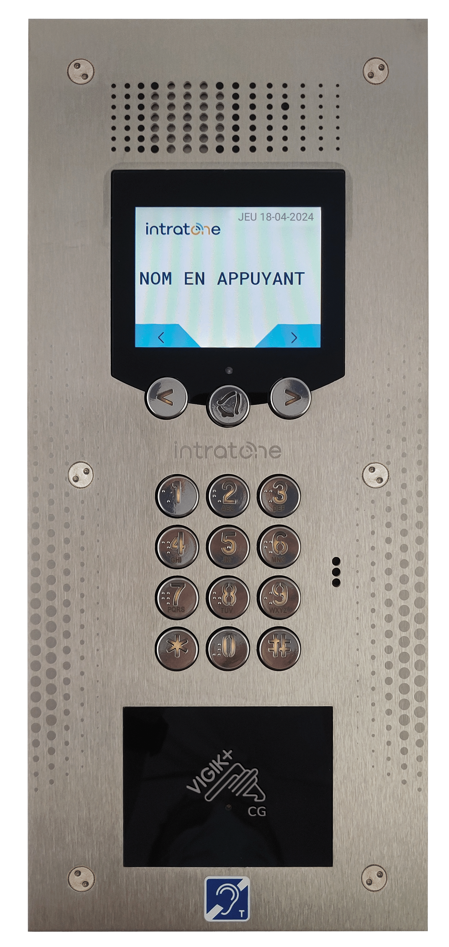 Platine d’interphone vidéo Intratone Vendone avec écran couleur, clavier et lecteur Vigik