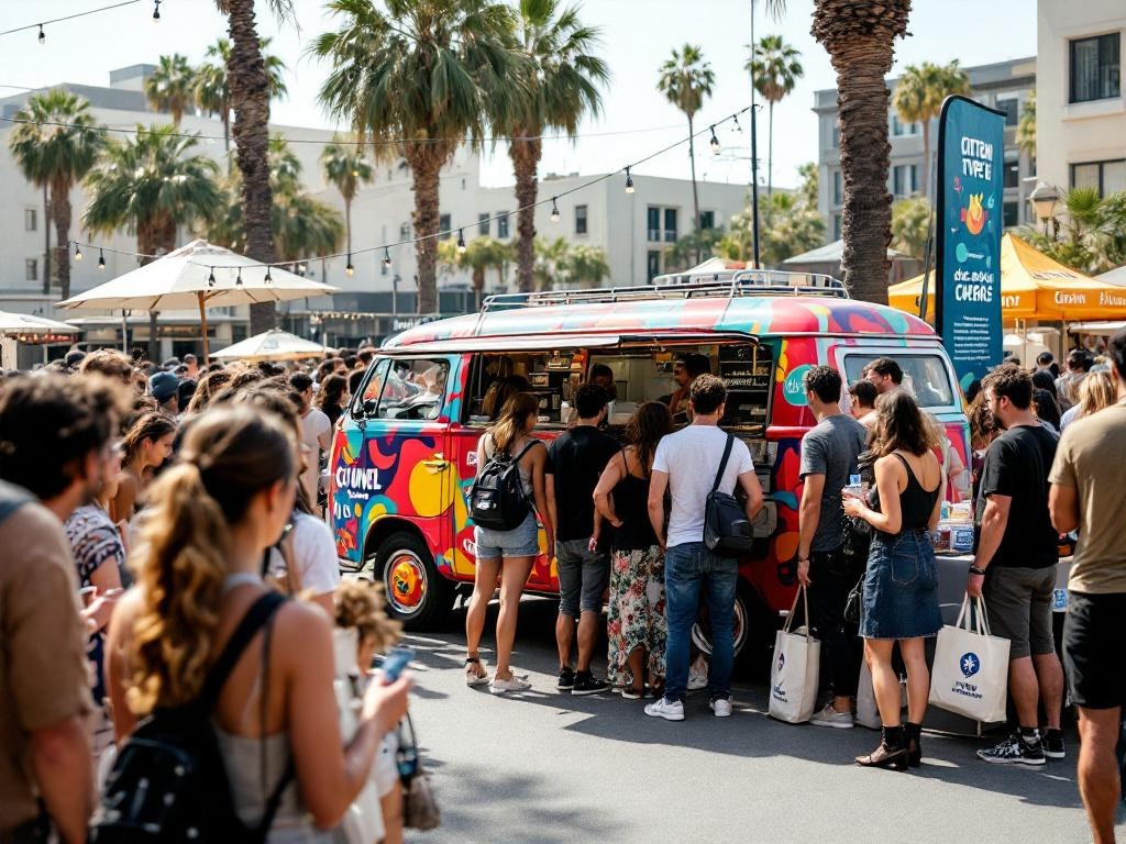 [background image] image of bustling food truck scene