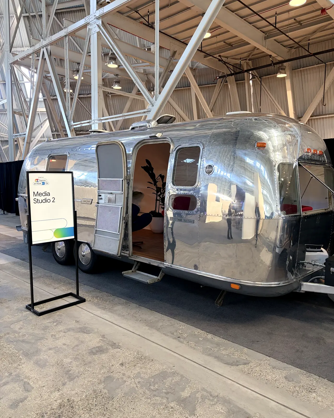 Vintage Airstreams inside Hangar One for Google Gemini at Work