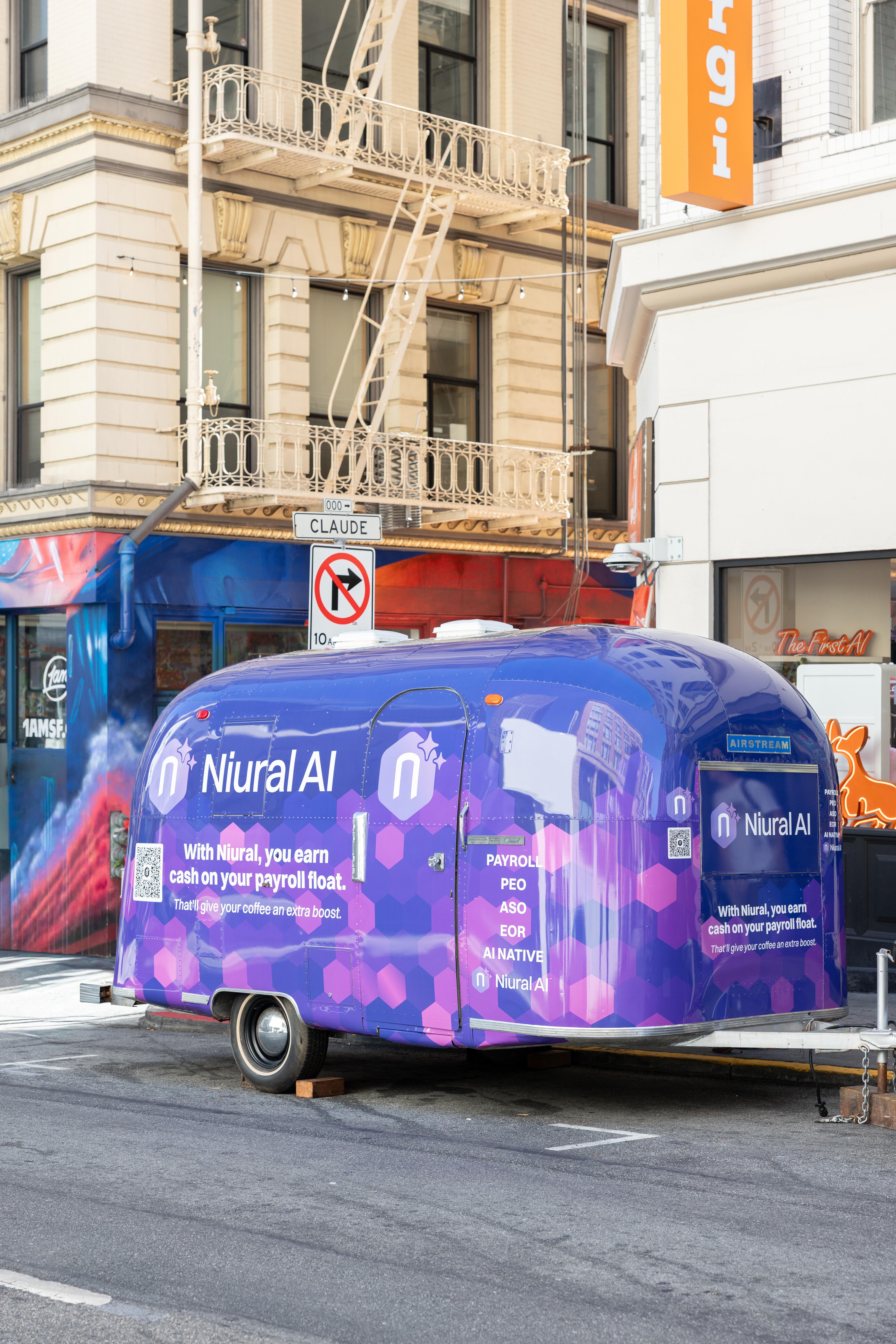 Niural AI branded coffee Airstream pop-up in downtown San Francisco