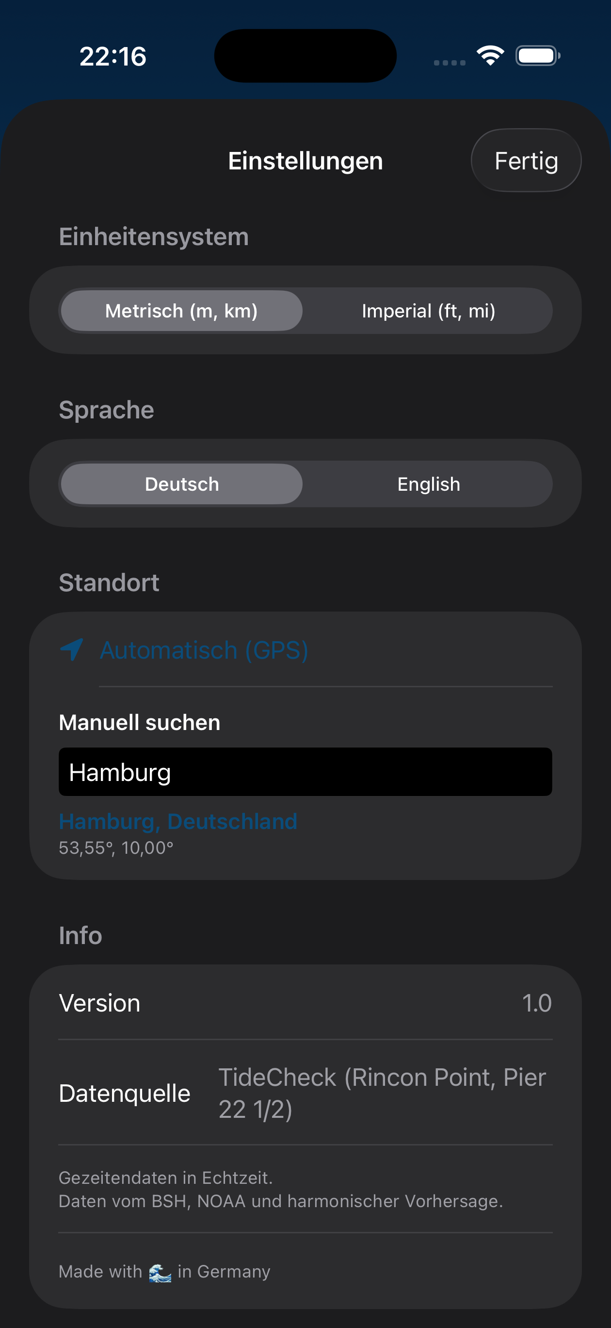 TideNow Widget Ansicht