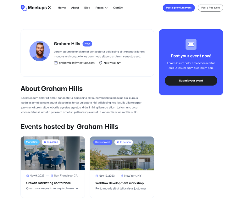 Meetups X - Host Single Main Page - Event Directory Webflow Template