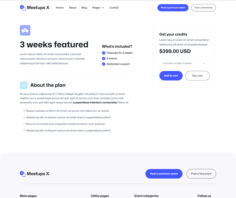 Meetups X - Pricing Single Main Page - Event Directory Webflow Template
