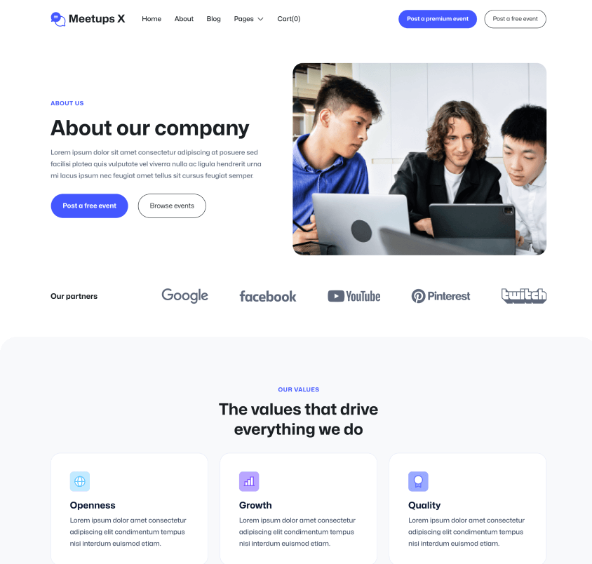 Meetups X - About Page - Event Directory Webflow Template