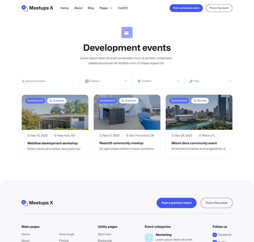 Meetups X - Event Category Page - Event Directory Webflow Template